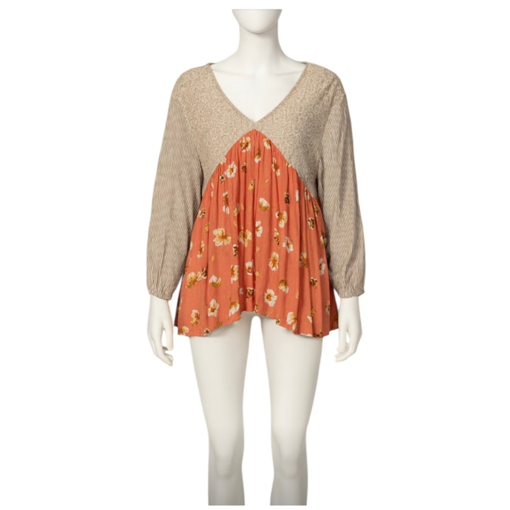 Oddi Boho Tunic Top Ruffle Floral Print Cottagecore Whimsy Boutique Size L